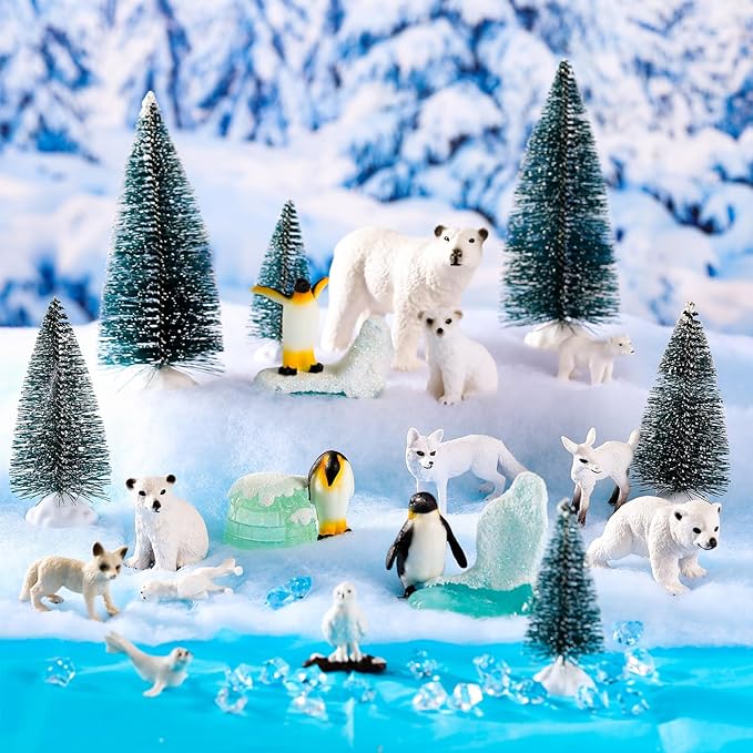 Polar Animals School Projects Set Diorama Supplies Kit Figurine Toys Model Diorama Project Set Educational Toys Birthday Gifts Decorations