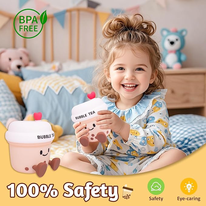 Attivolife Bubble Tea Night Light, Cute Boba Tea Nursery Silicone Lamp, Rechargeable Protable for Bedroom Home Table Decor Light with Dimmable & Timer, Christmas Birthday Gift for Kid Children Toddler