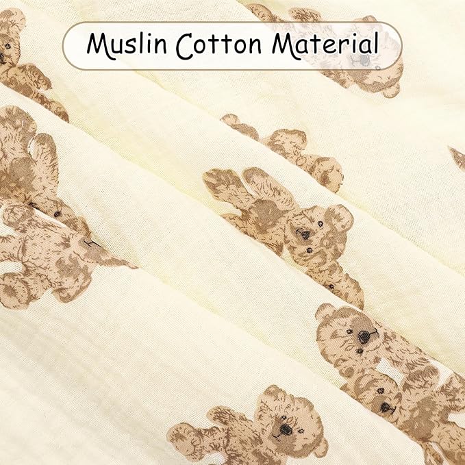 Muslin Nursing Cover for Baby Breastfeeding, Breathable 100% Cotton Privacy Nursing Covers, Multi Use Car Seat Stroller Cover (Bear-2)