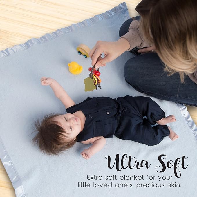 Bamboo Rayon Soft Light Blue Toddler Security Blanket - Thermal Sky Blue Baby Blanket with Satin Edging - Perfect for Naps, Car Carrier, Stroller & Travel - 34 x 47 inches - Newborn Baby Blankie