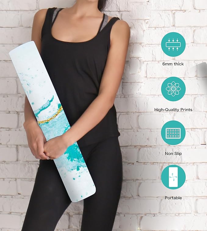 Non Slip Yoga Mat TPE Workout Mat for Men Women, Thick Workout Mat with Carrying Strap, Fitness Mats for Exercise, Yoga, Fitness, Pilates, Floor Workouts (72" x 24" x 6mm)