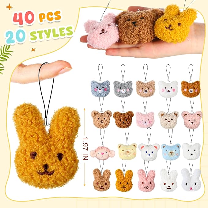 Libima 40 Pcs Mini Stuffed Animals Sea Animal Fruit Plush Keychain Set for Carnival Birthday Classroom Prizes Decoration for Clothes (Adorable)