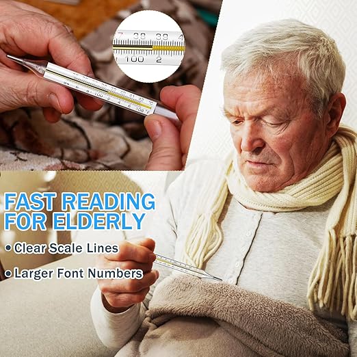 12Pcs Glass Oral Temperature for Adults Precise Measurement Fast Reading for Elderly Family Dual Scale ℃ & ℉