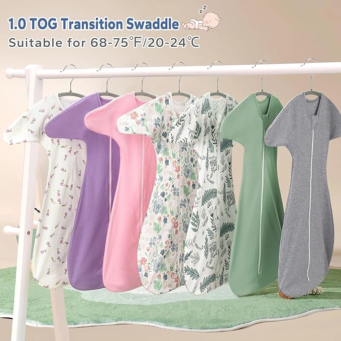 ZIGJOY Shark-Fin Transition Swaddle - 1.0 Tog Baby Sleep Sack Soft Cotton Transitional Swaddle Baby Wearable Blanket