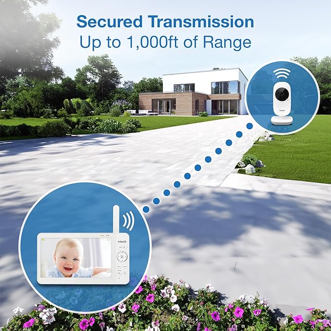 VTech Video Baby Monitor with 7" Color LCD Screen, Portable, Long Battery Life, Clear Audio/Video Quality, Secure Transmission, No Wi-Fi, 2-Way Audio, Temperature Sensor, Travel Monitor: 819 Max