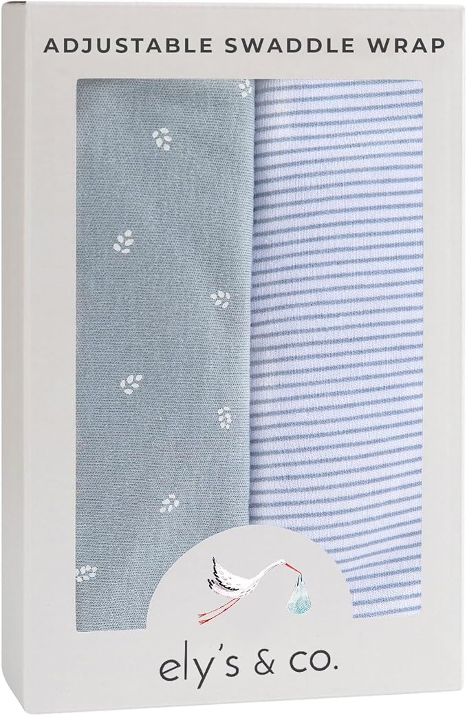 Ely's & Co. Adjustable Swaddles for Newborn, Baby Swaddles 0-3 Months, Swaddle Sack for Baby Boy, 100% Cotton, 2 Pack (Blue Leaf)
