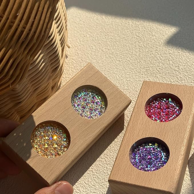 22PCS Wooden Cross Shape Blocks with Colorful Acrylic, Sparkling Square Monochrome Kaleidoscope Gem Educational Construction Toy for Toddlers (22PCS Fence Mixed)