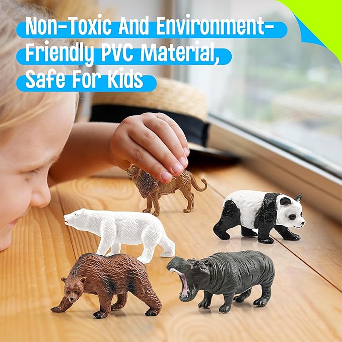 15 Wild Animal Figurines for Kids, Plastic Safari Animal Toys Tiny Portable Jungle Creature Figures Playset Montessori Toys Educational Game for Homeschool Preschool Toddler Kids