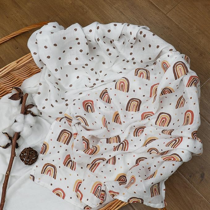 GLLQUEN BABY Receiving Blanket Boy Cotton Muslin Swaddle Blankets Girl Newborn Squares Breathable & Soft Thin Baby Blankets Cloths Double Absorbent Infant Swaddling Wrap - 3 Pack (Rainbow)