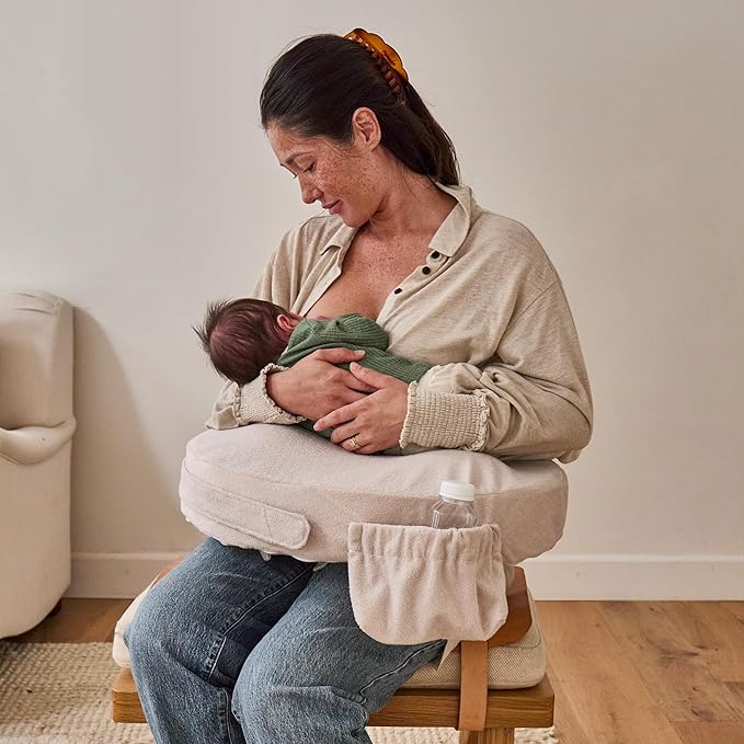 My Brest Friend Nursing Pillow - Deluxe - Enhanced Comfort w/Slipcover - Ergonomic Breastfeeding Pillow for Ultimate Support for Mom & Baby - Adjustable Pillow W/Handy Side Pocket, Soft Sand