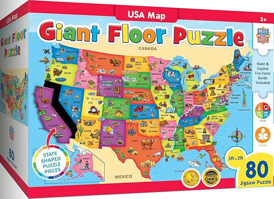 MasterPieces Floor Puzzle - Jumbo Size 80 Piece Jigsaw Puzzle for Kids - USA Map Shaped Puzzle - 3ftx2ft