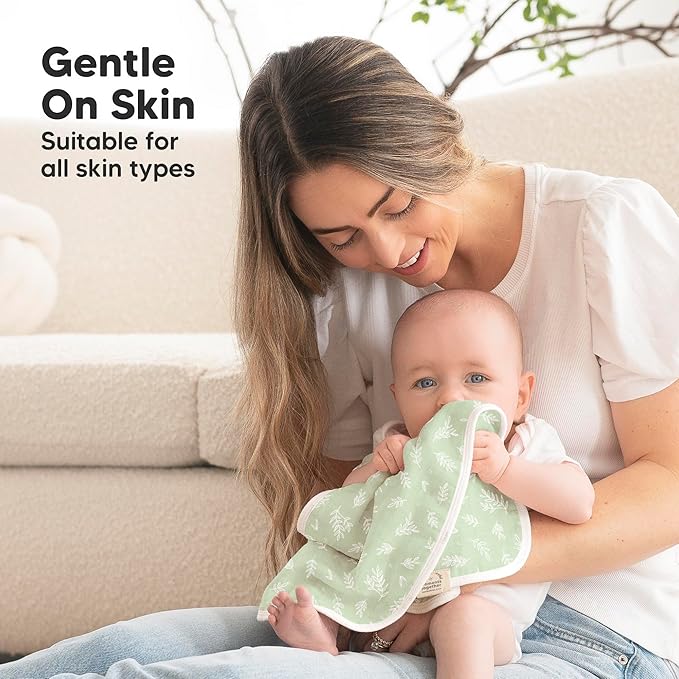 5-Pack Muslin Burp Cloths Baby Boy, Girl - Very Absorbent Baby Burp Cloth Rags, 8-Layers Viscose Derived from Bamboo Cotton Muslin Towel, Super Soft Spit Up Rags, No Shrink Washcloths (Wild Bloom)