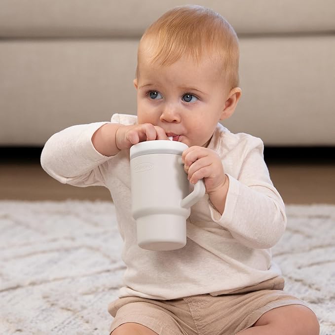 Infantino My 1st Tumbler, Silicone Sippy Cup with Straw & Handle, Spill-Resistant Baby Cup for On-the-Go, BPA-Free Transition Bottle, Cream