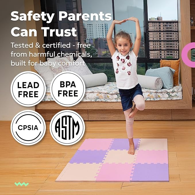 MioTetto Baby Play Mat, Comfortable Tummy Time Mat – Portable Foam Floor Tiles, Safe baby mat for floor for Crawling & Development, Soft play mat for babies 0-6 months, Stylish interlocking foam tiles