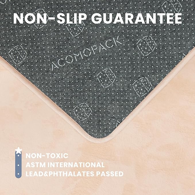 ACOMOPACK 1.3" Thick Baby Play Mat for Floor 59x71"-Large Water-Repellent&Non-Slip Memory Foam Mat for Kids,Toddlers,Soft Velvet Nursery Rug for Tummy Time&Crawling,Yoga,Tatami Style(Blush)