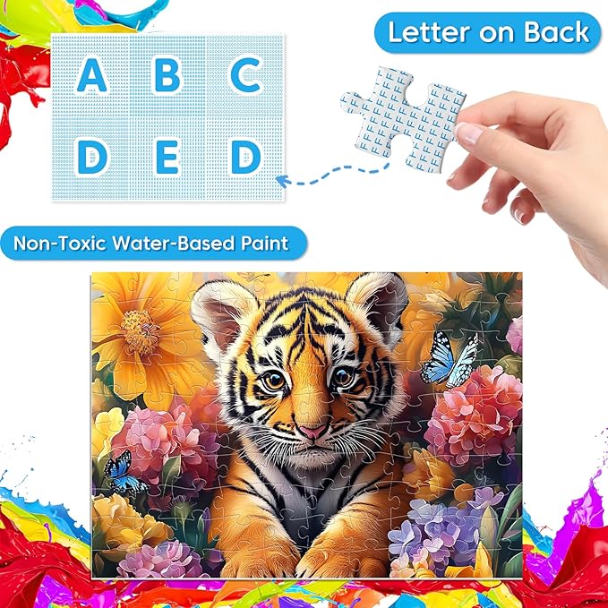 4-Pack 100 Pieces Puzzles for Kids Ages 4-6 6-8 Panda Tiger Deer Cat Puzzles 100 Pieces Jigsaw Puzzles for Kids 8-10 Year Old, Large Piece Puzzle for Seniors, Puzzle Toys for Boys and Girls