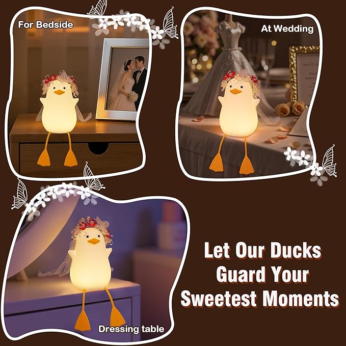 Bride Duck Night Light, Bridal Shower Gifts, Wedding Gifts for Bride/Groom with Timer & Dimmer & Rechargeable for Table Decor, Elegant Gift for Newlyweds, Anniversary, Engagement for Him Her Women Men