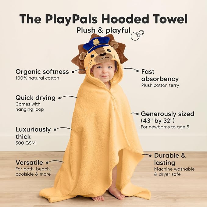 KeaBabies Organic Baby Towel with Hood for Girls, Boys - Soft, Absorbent, 100% Cotton Hooded Baby Towels for Newborns, Infants, Large Hooded Bath Towels for Babies, Kids, Toddler 1-3 (Leo)