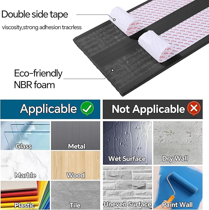 MABOZOO 8'' Extra Wide Seat Edge Cushion, 13.1 FT Length Foam Fireplace Cushion Soft Hearth Guard Bumper Pad Child Proof Padding Hearth Pad Edge Protector, Fireplace Baby Proofing for Baby (Black)