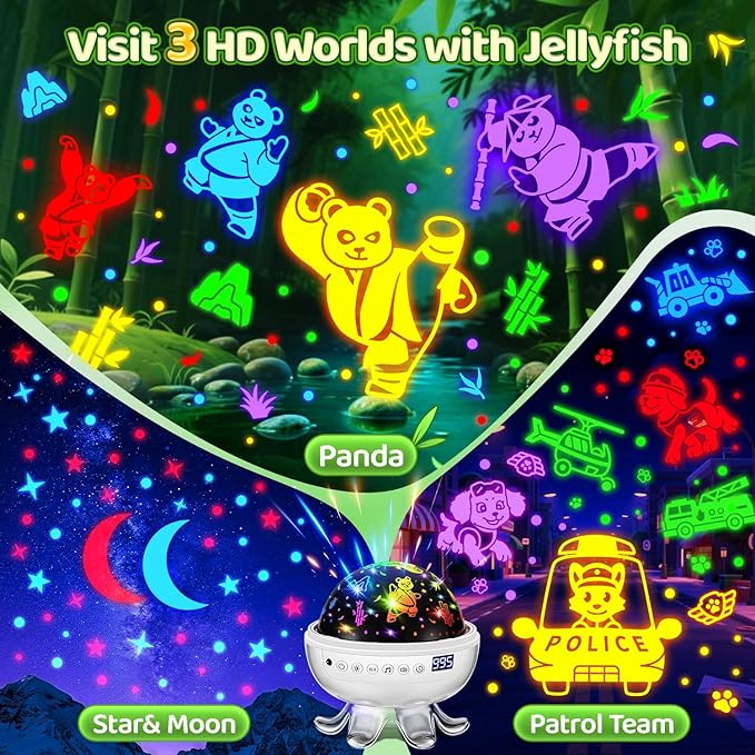 Panda Gifts,【3 Films+ 30 Sounds】Panda Night Light,【93 Effects+ Remote】Toddler Boys Toys for Boys 3-5, [3 Brightness 5-995 min Timer] Girls Toys Age 6-8, Kids Gifts for Kids Toys for Ages 5-7