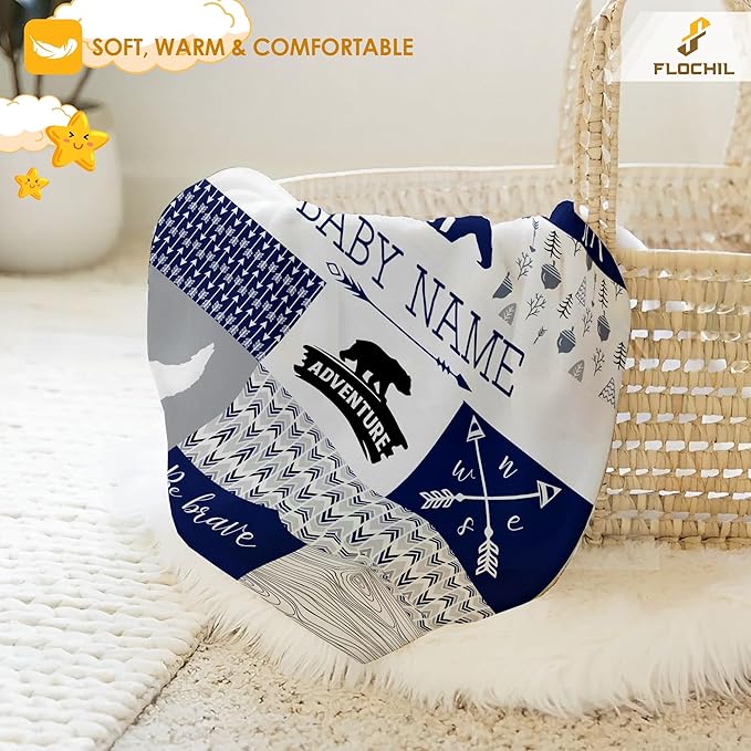 Personalized Baby Blankets, Custom Baby Blanket - Baby Blanket with Name for Boys, Best Gift for Baby, Newborn Elephants Flush Fleece (30x40) (Woodland 3)