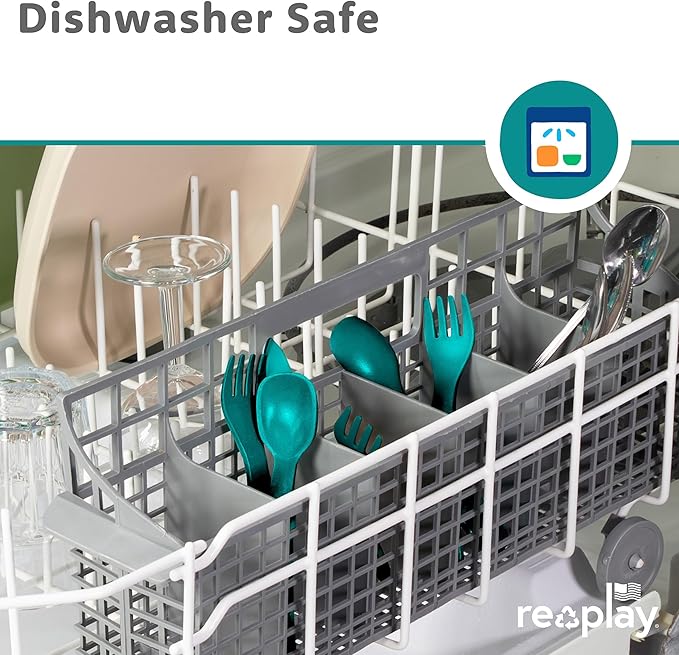 Re-Play Toddler Forks and Spoons Set - 4x4 Utensils Set for Kids - Dishwasher and Microwave Safe - Made in USA - Pack of 8-5.8" x 1.2" x 0.2" - Modern Mint