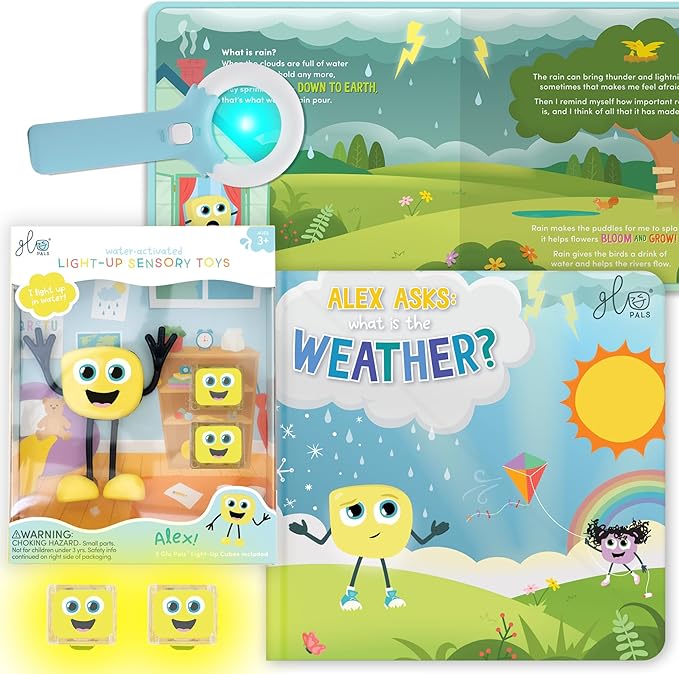Glo Pals Alex Bath & Bedtime Bundle - Light Up Bath Toy with 1 Interactive Book, 2 Light Cubes & 1 Magic Magnifier - Toddler Bath Toys Set with Storybook Character - Educational Kids Bath Time Fun