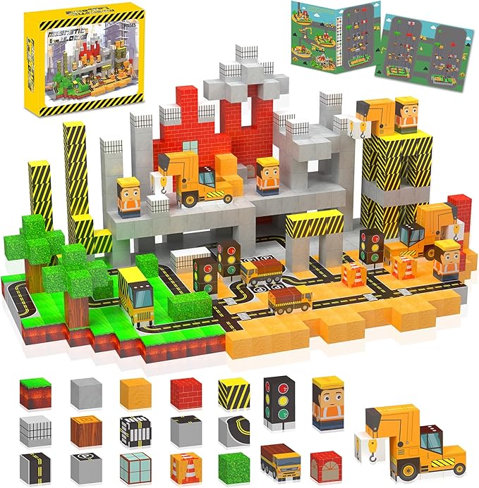 138PCS Magnetic Blocks - Magnetic Building Blocks Magnet Block Cubes Construction Set, STEM Sensory Stacking Toys for Kids Boys Girls Ages 3 4 5 6 7 8-12 Holiday Christmas Birthday Gifts