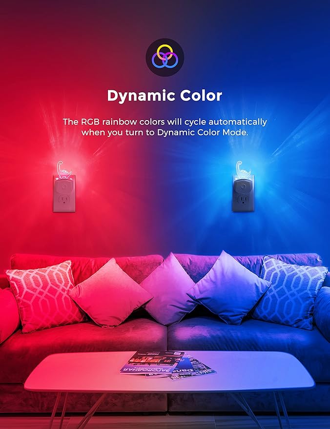 LOHAS Dinosaur Night Light for Boys, Kids Nightlight Plug in, Dusk to Dawn, LED Nursery Night Lights Plug into Wall, 3 Lighting Modes, Color Changing, RGB+Soft White 3000K, for Children, Bedroom Décor