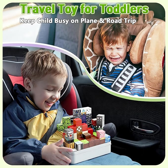 70PCS Magnetic Building Blocks Travel Toys for Kids Ages 4-8, Forest Portal Mini Magnetic Blocks with Iron Case, Portable Magnet Cubes STEM Learning Set for Toddler Boys Girls Ages 3+