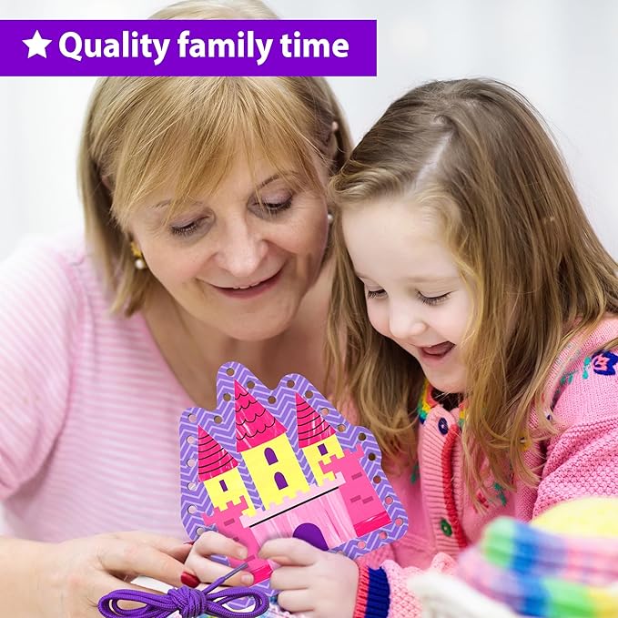 KRAFUN Beginner Unicorn My First Lacing Card Kit for Kids Arts & Crafts, 5 Easy Princess Lacing Projects, Paper Art Craft Cards for Toddlers, Fine Motor Preschool Skills Toys