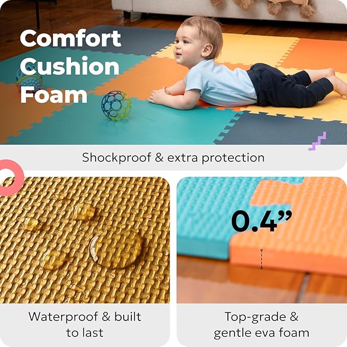 MioTetto Baby Play Mat, Soft Foam Floor Tiles for Kids. Adjustable Interlocking Foam Tiles, Fits with 74x74 Playpen Baby mat for Crawling & Development, Safe & Non-Toxic Playmat for Babies 6-12 Months