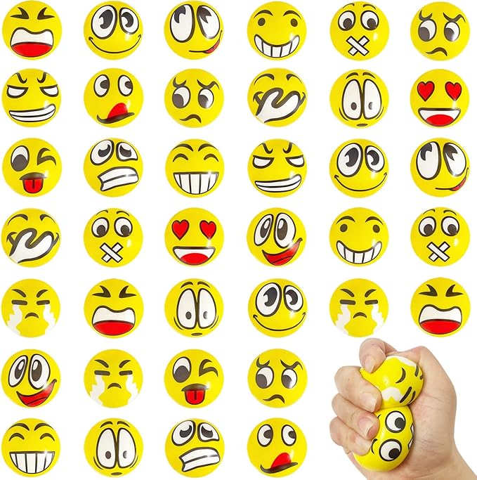 40Pcs Face Stress Balls,Mini 2" Funny Face Squeeze Balls,Stress Relief Foam Balls for Classroom,Coworkers,Gifts,Kids,Party Favors,Present Fillers
