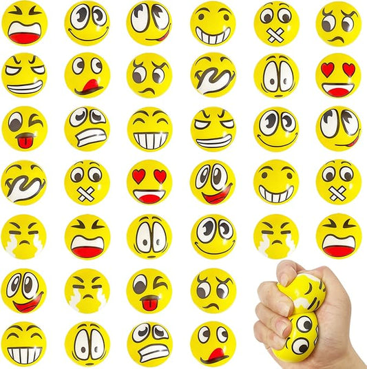 40Pcs Face Stress Balls,Mini 2" Funny Face Squeeze Balls,Stress Relief Foam Balls for Classroom,Coworkers,Gifts,Kids,Party Favors,Present Fillers