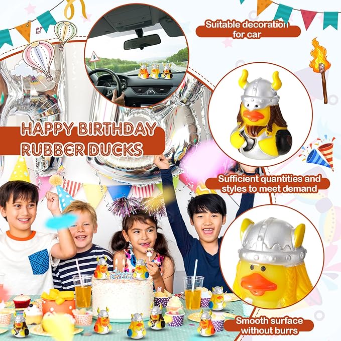 Deekin 50 Pcs Assorted Viking Rubber Ducks in Bulk, 2 Inch Rubber Duckies for Medieval Themed Party Supplies, Mini Bath Toys for Baby Shower Pool Party
