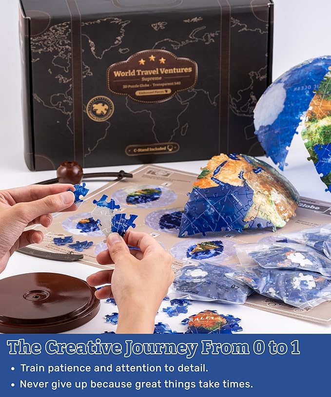 Pintoo 3-D Puzzle Globe Legendary Small 6" Earth Globe Decor with 240 Curved & Translucent Puzzle Pieces - Globes of The World for Unisex Adults, Explorers, Business, Home Decoration [A3752]