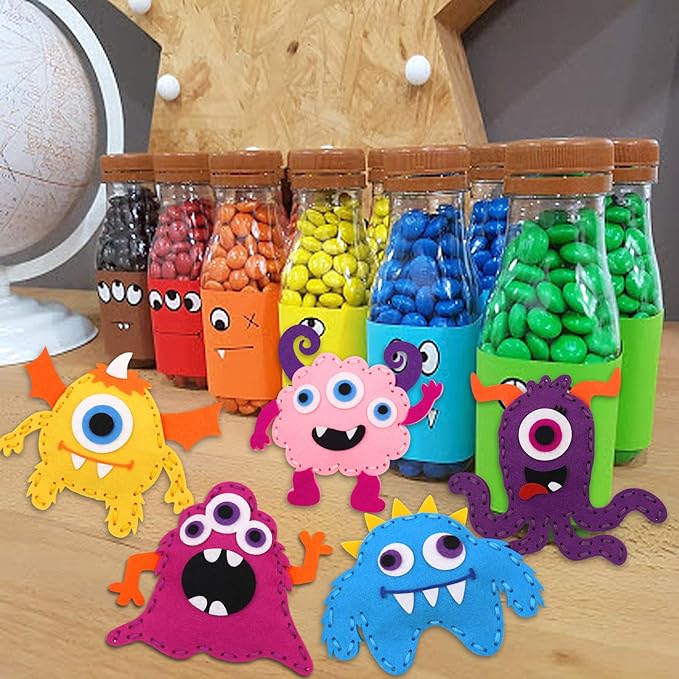 CiyvoLyeen Little Monsters Craft Kit Adopt A Monster Felt Plush DIY Sewing Art Educational Toys Monster Craft Gift Learn How to Sew for Beginners Set of 12 Sewing Kits