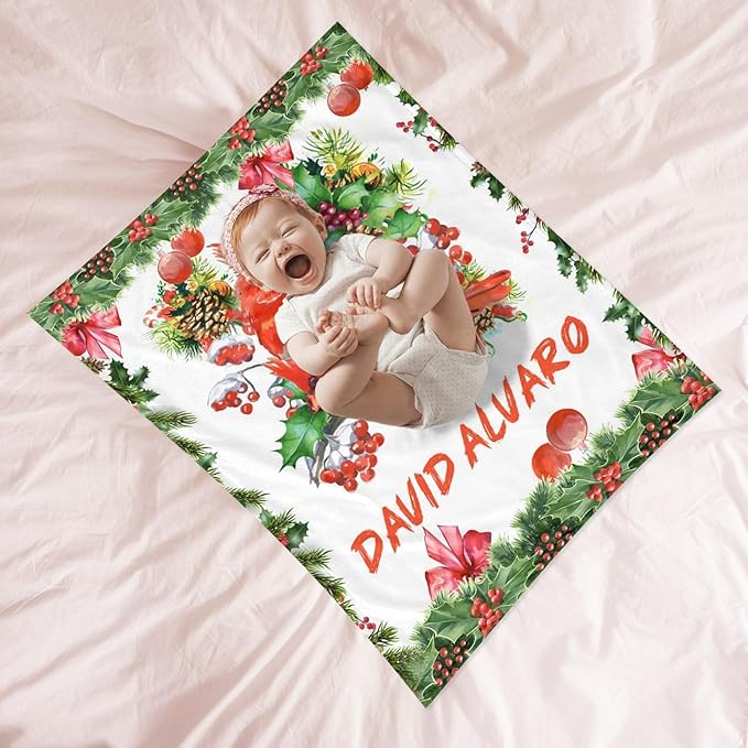 Ship Next Day - Custom Christmas Baby Blanket with Name | Multiple Styles Optional, Personalized Flannel Toddler Blanket, Christmas Swaddle for Boys & Girls, Xmas Decor Throw