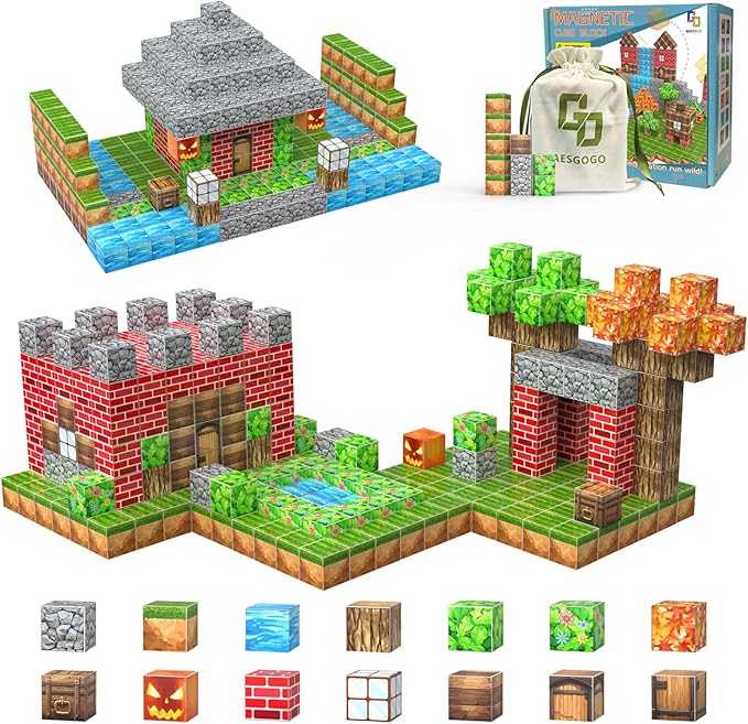 AESGOGO Magnetic Blocks, 72PCS STEM Montessori Toy for Crafting a Magnet DIY-World, Creative Building Toys for Boys Girls Kids Ages 3-5 5-7 6-8, Toddler Stacking Construction Cube.