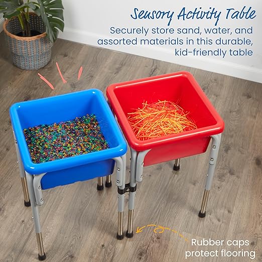 ECR4Kids 2-Station Sand and Water Adjustable Play Table, Sensory Bins, Blue/Red
