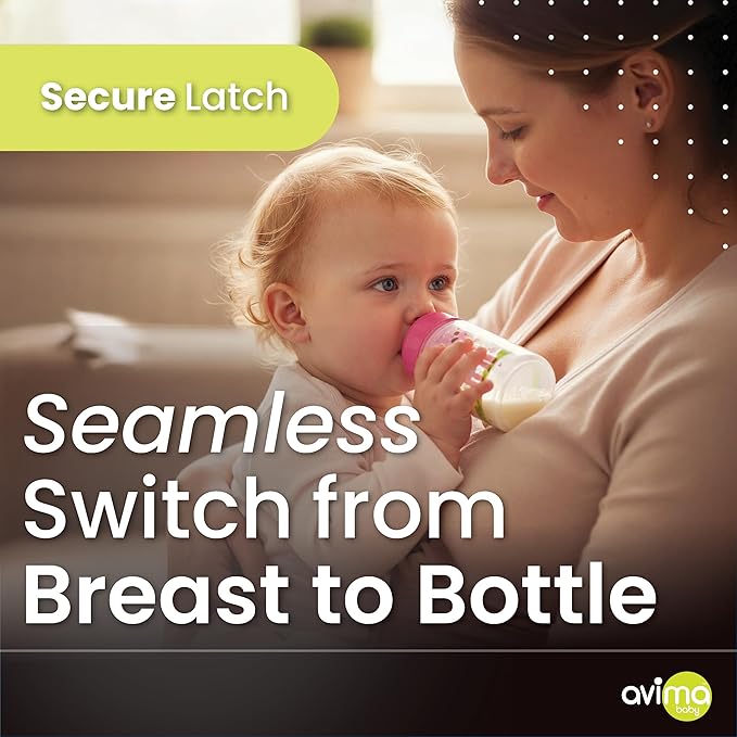 Avima 9 oz Anti Colic Baby Bottles for Breastfed Babies - Medium Flow Nipples, Wide Neck Bottle, BPA Free - 3-6 Months, Stage 2 (Set of 3) Pink Baby Bottles - Giraffes