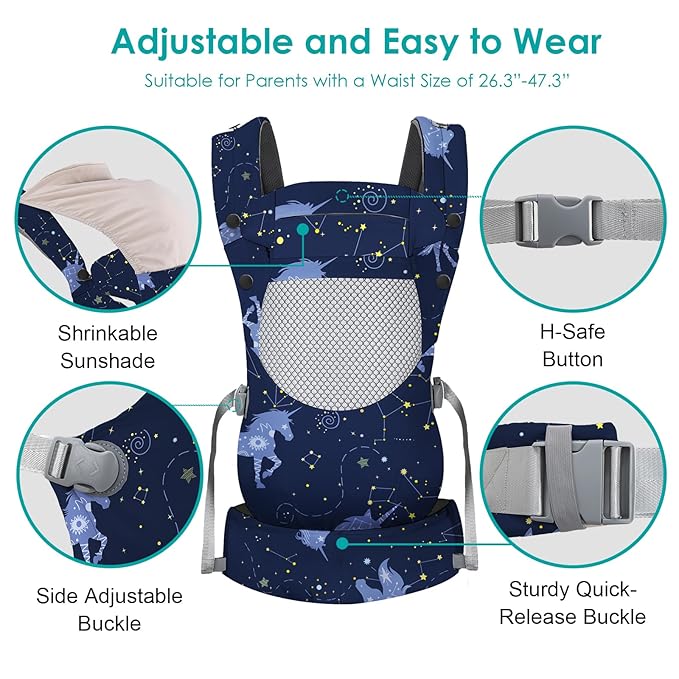 Unicorn Infant Baby Front Carrier, Toddler Body Carrier, 7-66 Lbs Ergonomic Design, Lumbar Support, Lightweight Baby Chest Carriers (3-36 Months)