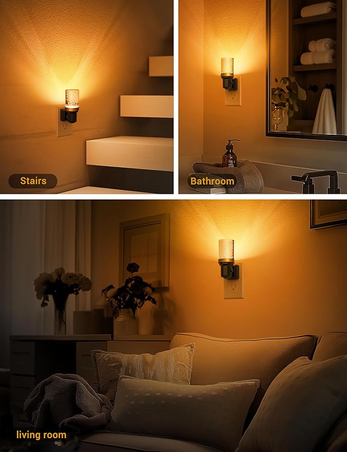 JandCase Night Light Amber, Dimmable Night Lights Plug into Wall, Auto On/Off Light Sensor Nightlight, 0-100LM Brightness LED Night Light, Bathroom Hallway Bedroom Decoration