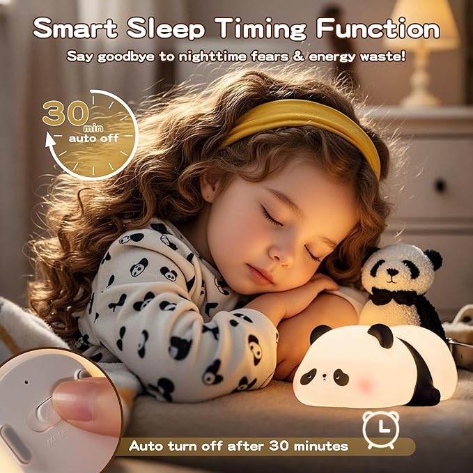 Cute Panda Night Light for Kids, LED Panda Lamp, Food Grade Silicone Novelty Animal Night Lamp,Dimmable Nursery Squishy Nightlight, Cool Gifts for Kids, Office Desk/Baby Boys/Girls Room Decor