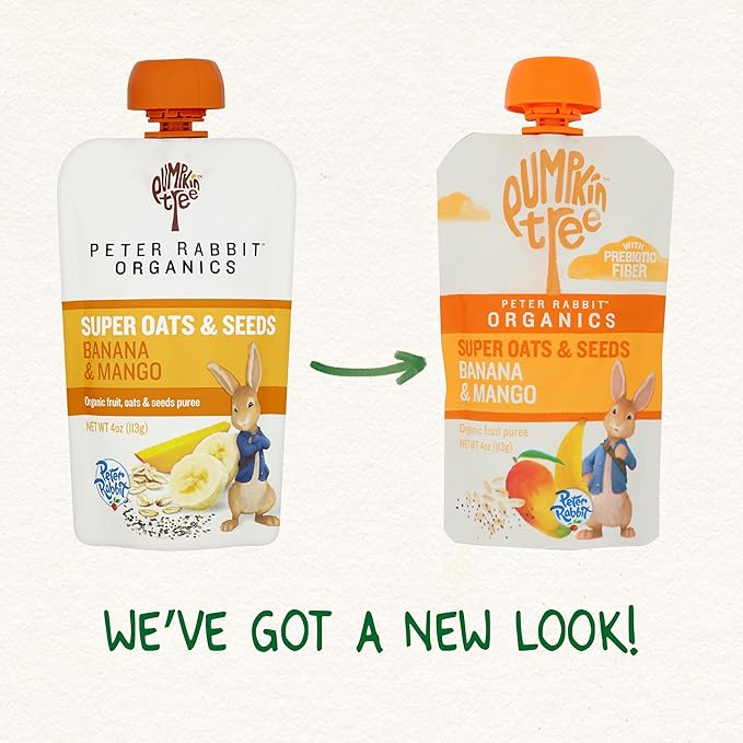 Pumpkin Tree Peter Rabbit Organics Super Oats & Seeds, Puree Squeeze Pouch, Banana & Mango, 4 Ounce (Pack of 10)