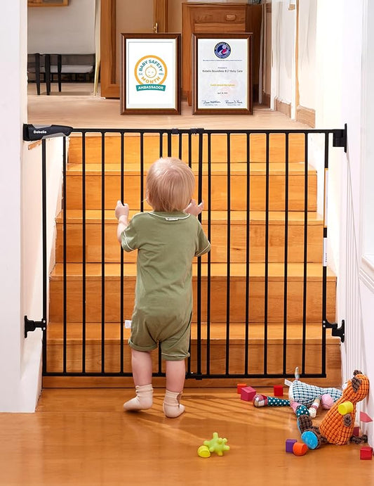 Babelio Baby Gate for Stairs & Doorways, 26-43" W 34" H Extra Tall| No Bottom Bar| Easy Installation| One-handed Operation| Auto-close| Hardware Mount (Drill Needed) Safety Dog/Pet Gate Indoor (Black)