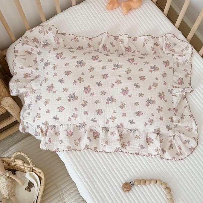 BuLuTu Tuberose Floral Themed Pillow Covers Standard Size for Kids Toddler/Twin Bed, Soft Breathable Children Pillowcases for Daycare & Travel, Enveloped, 20"x26", Machine Washable