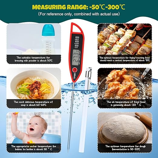 12 Set Waterproof Food Thermometer for Water, Liquid, Candle and Cooking Digital Meat Thermometer with Long Probe Instant Read for Kitchen BBQ Grill Candy (Black,White,Red)