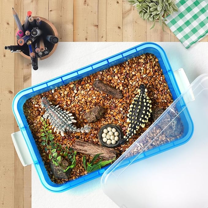 15 Inch Portable Sensory Bin Play Tray with Lid, Fill with Water, Sand, Beads and More (Blue)