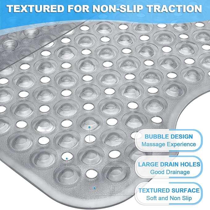 Linoows Bathtub and Shower Mats, 40x16 Inch Extra Large Non Slip Soft Bath Tub Mat with Suction Cups and Drain Holes for Bathroom Floor and Keep Tubs Clean, Machine Washable, Clear Gray